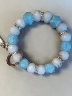 Warrior White & Blue Marble Silicone Bead Keychain Bracelet
​